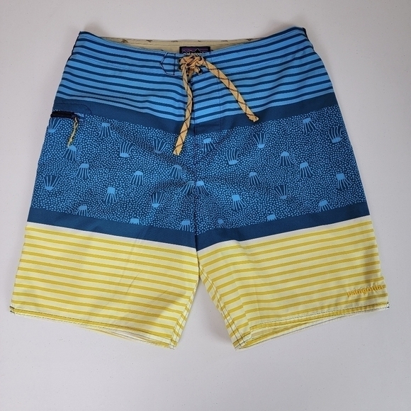 Patagonia Blue And Yellow Stretch Plaining Swim/Boardshorts  Sz 32 (M) NWOT - Picture 1 of 15
